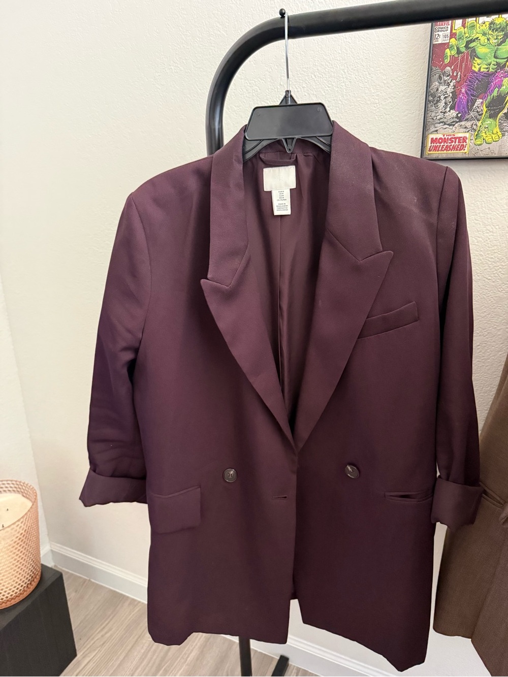 H&M Women's Double-Breasted Plum Blazer Jacket